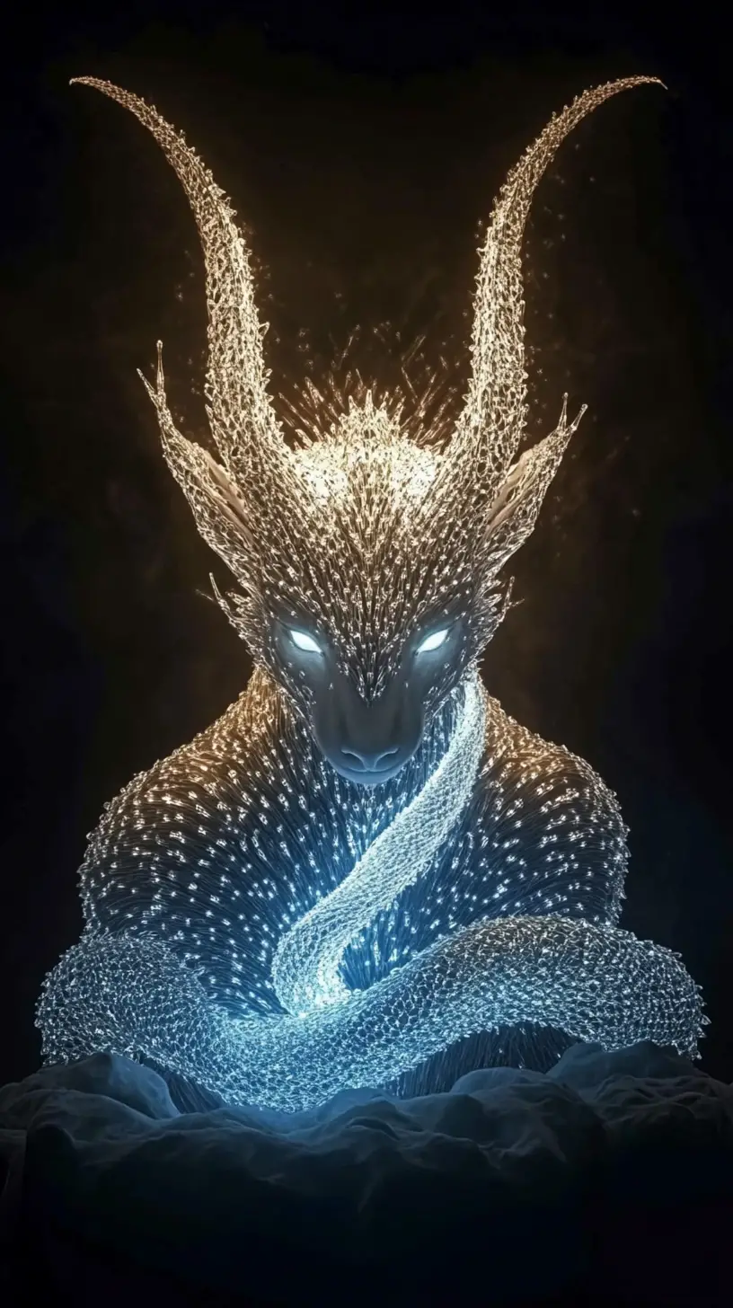 Ethereal white creature adorned with glowing crystal facets