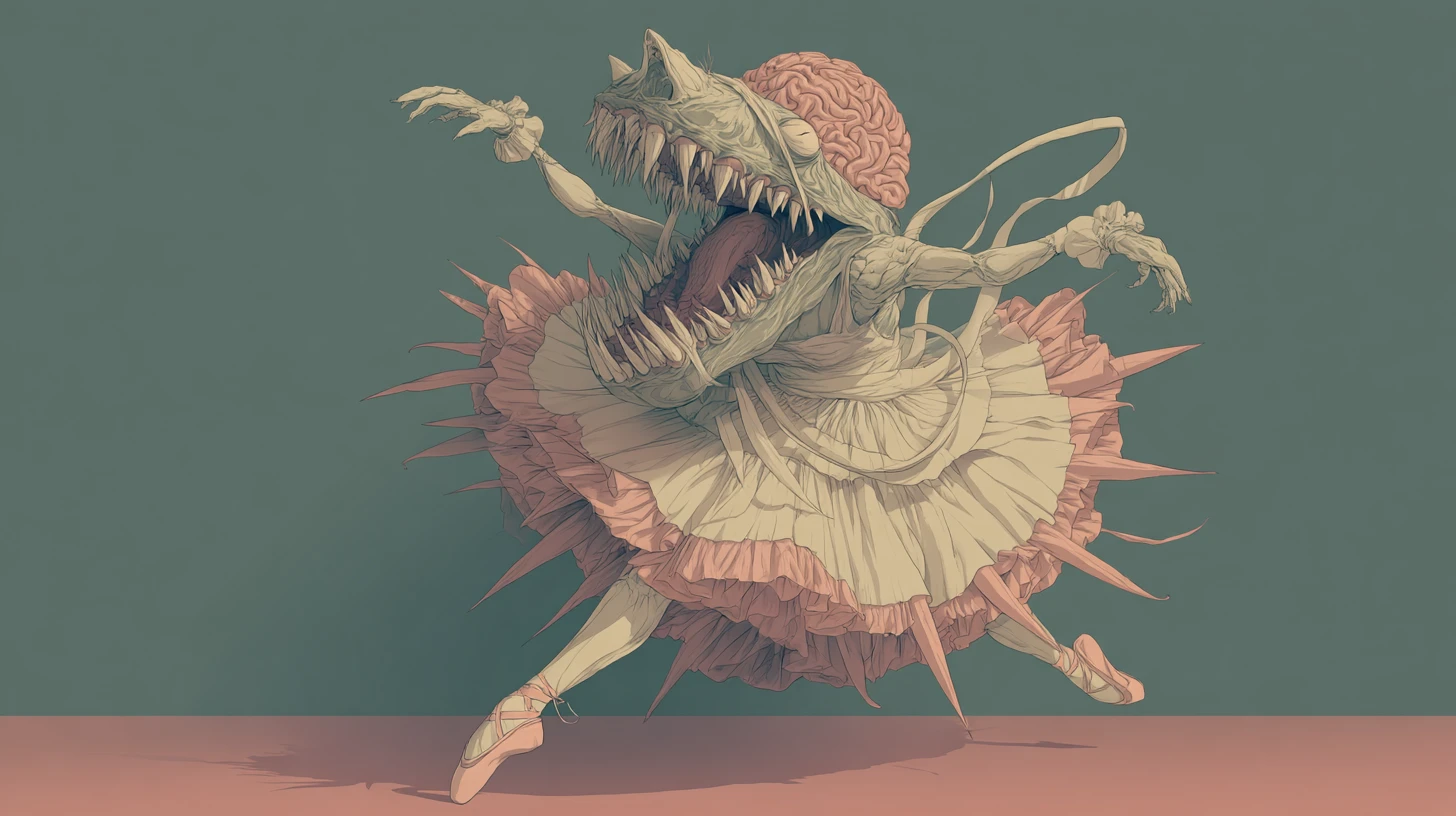 Surreal fae ballerina with monstrous stomach mouth
