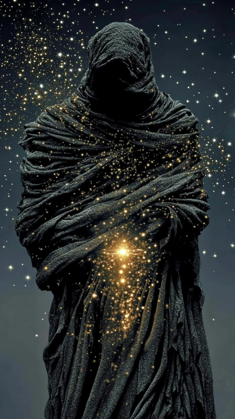 Luminescent firefly humanoid glowing in a tranquil night sky