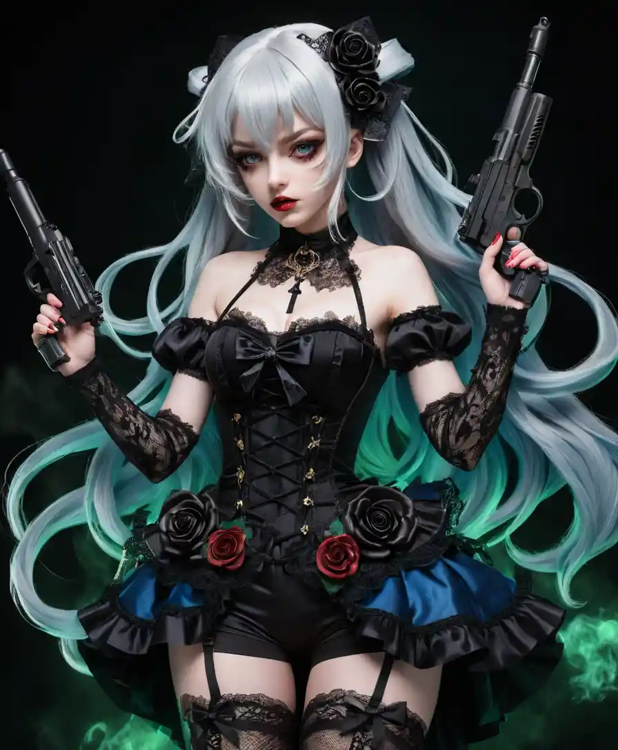 Anime girl firing a massive futuristic machine gun