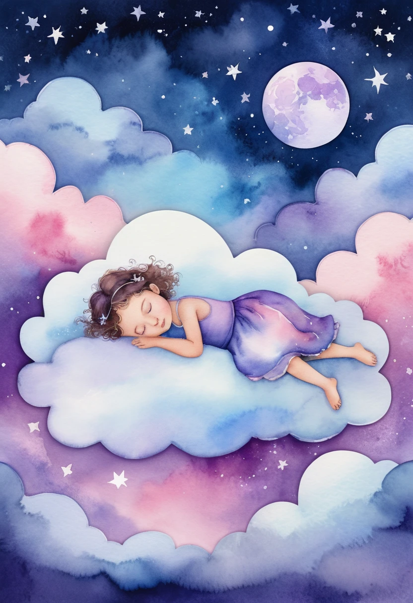 星空の下、雲の上で眠る妖精