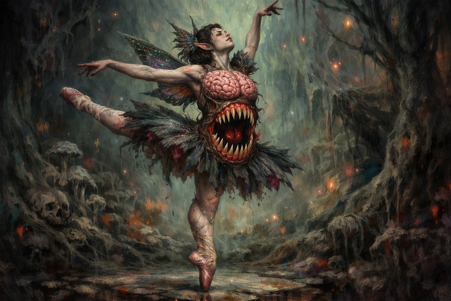 Ballerina Fata Surreale con Bocca Mostruosa nello Stomaco