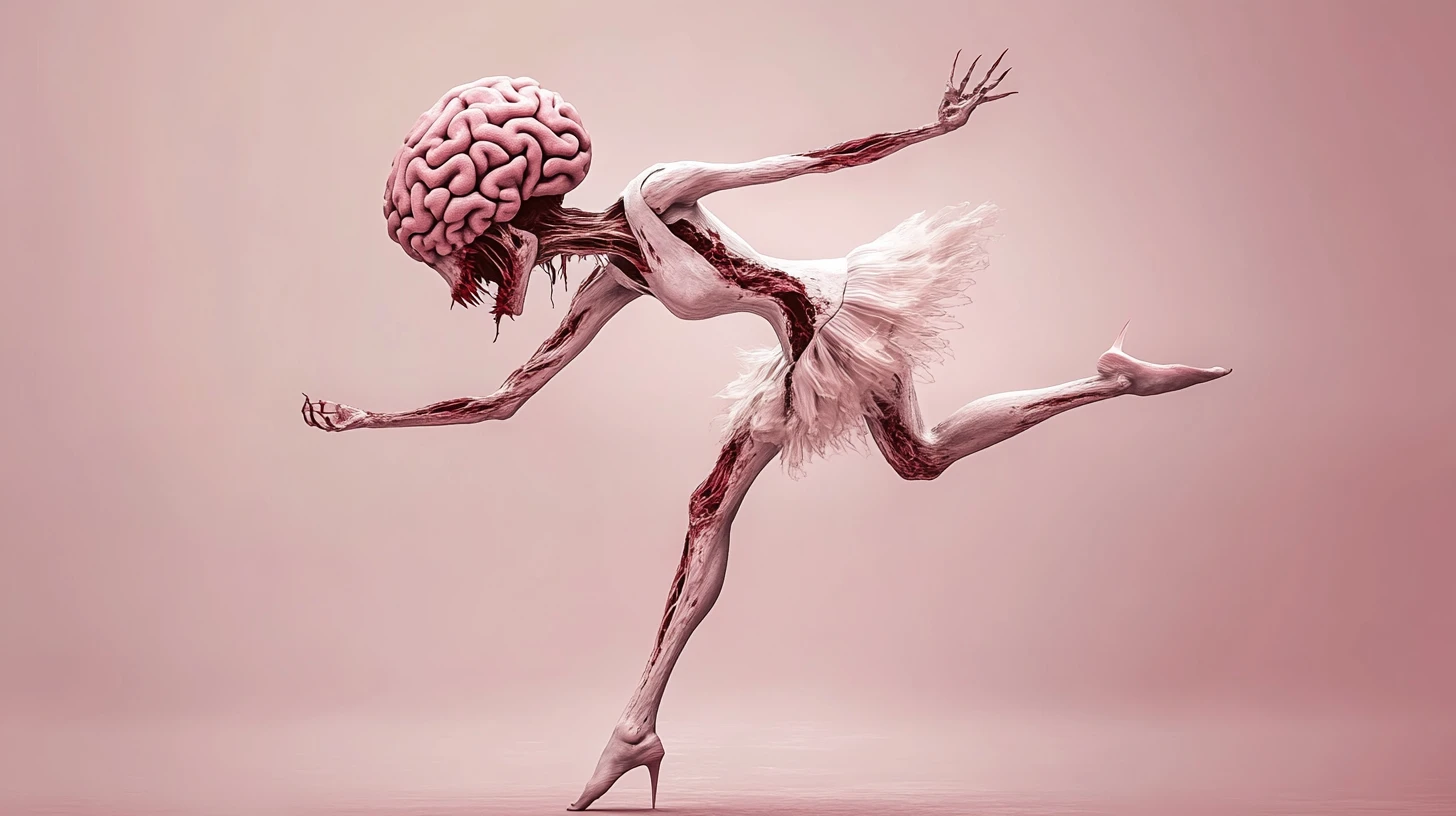 Surreal fae ballerina with monstrous stomach mouth