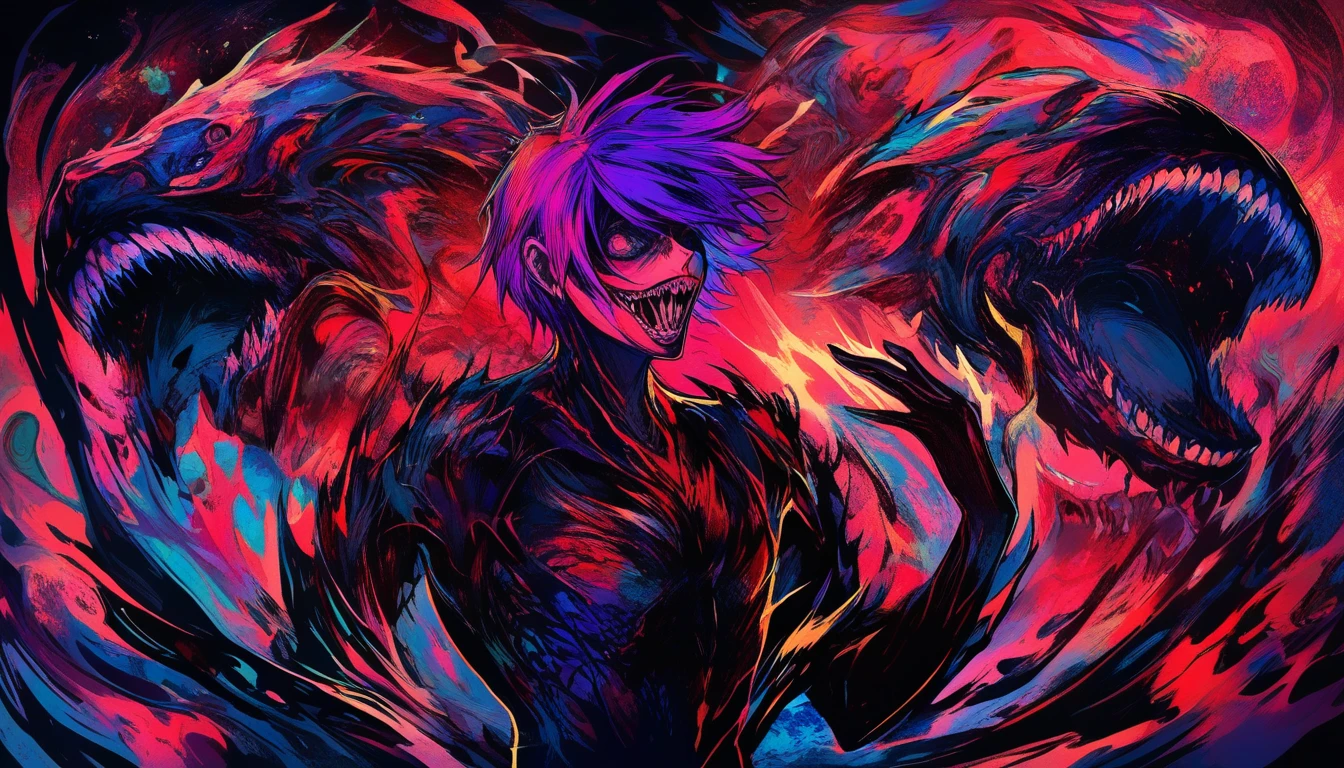 Surreal fae ballerina with monstrous mouth and exposed brain