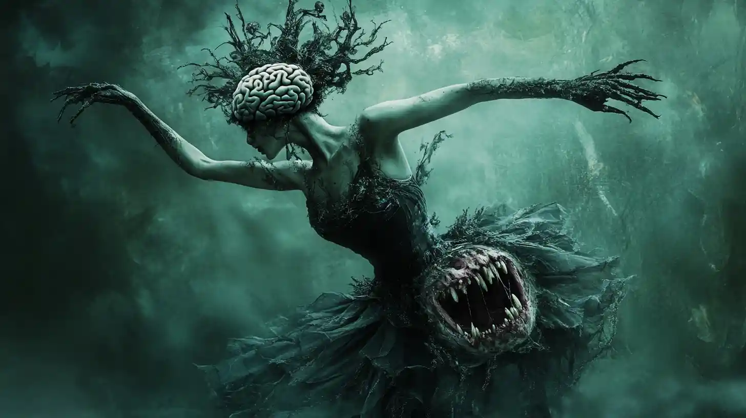 Surreal fae ballerina with monstrous body horror details