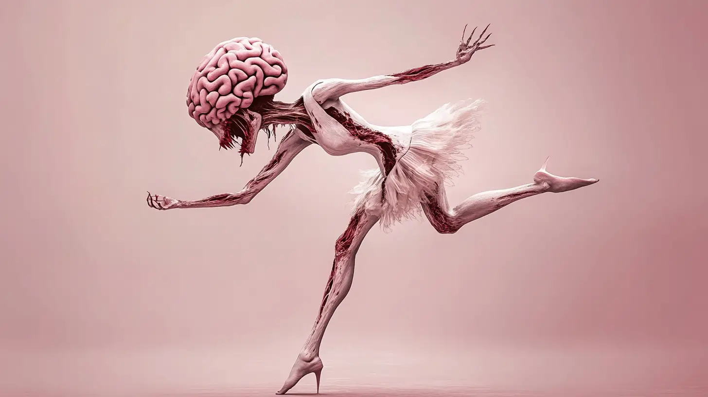 Surreal fae ballerina with monstrous stomach mouth