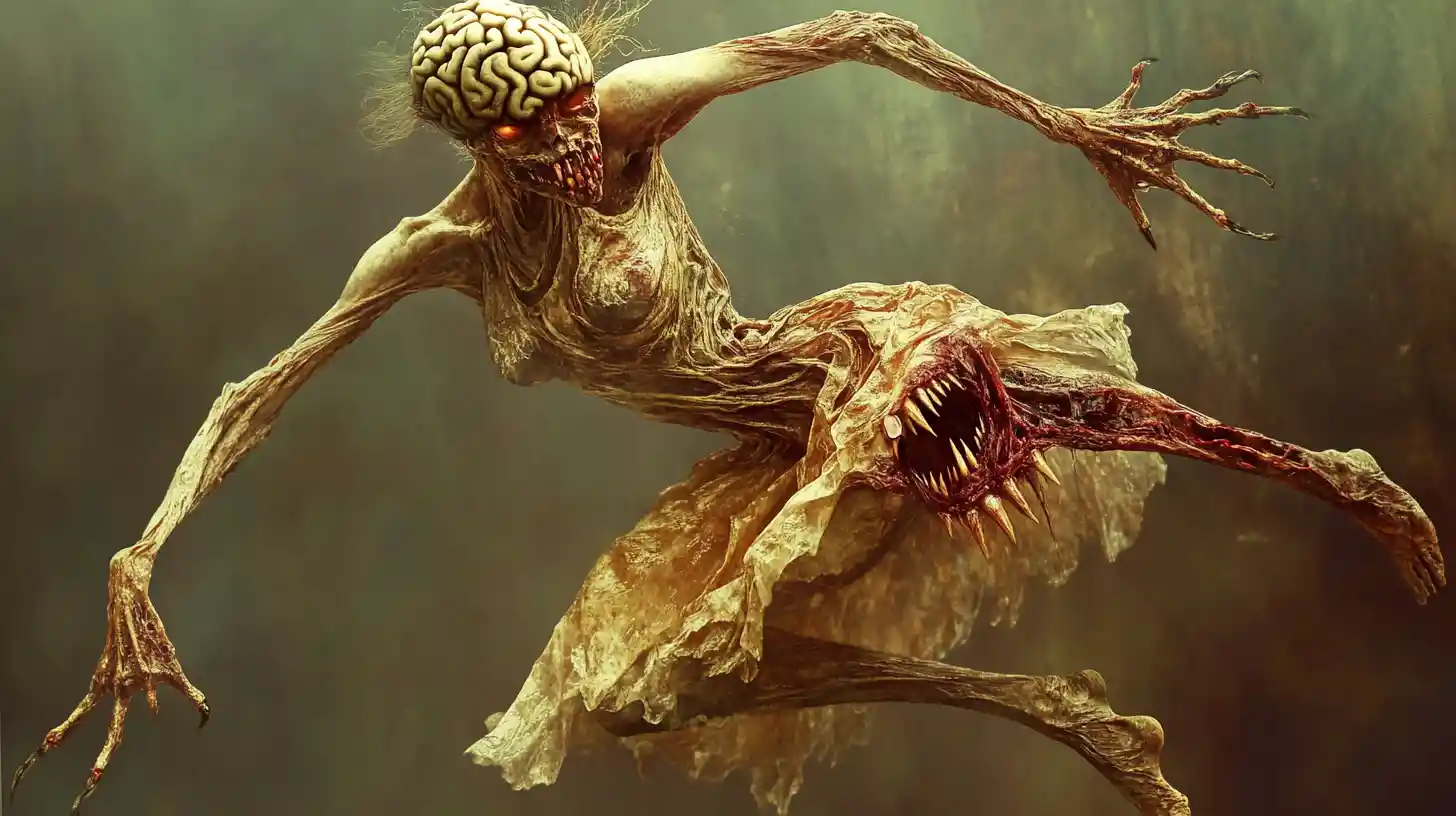 Surreal fae ballerina with monstrous stomach mouth