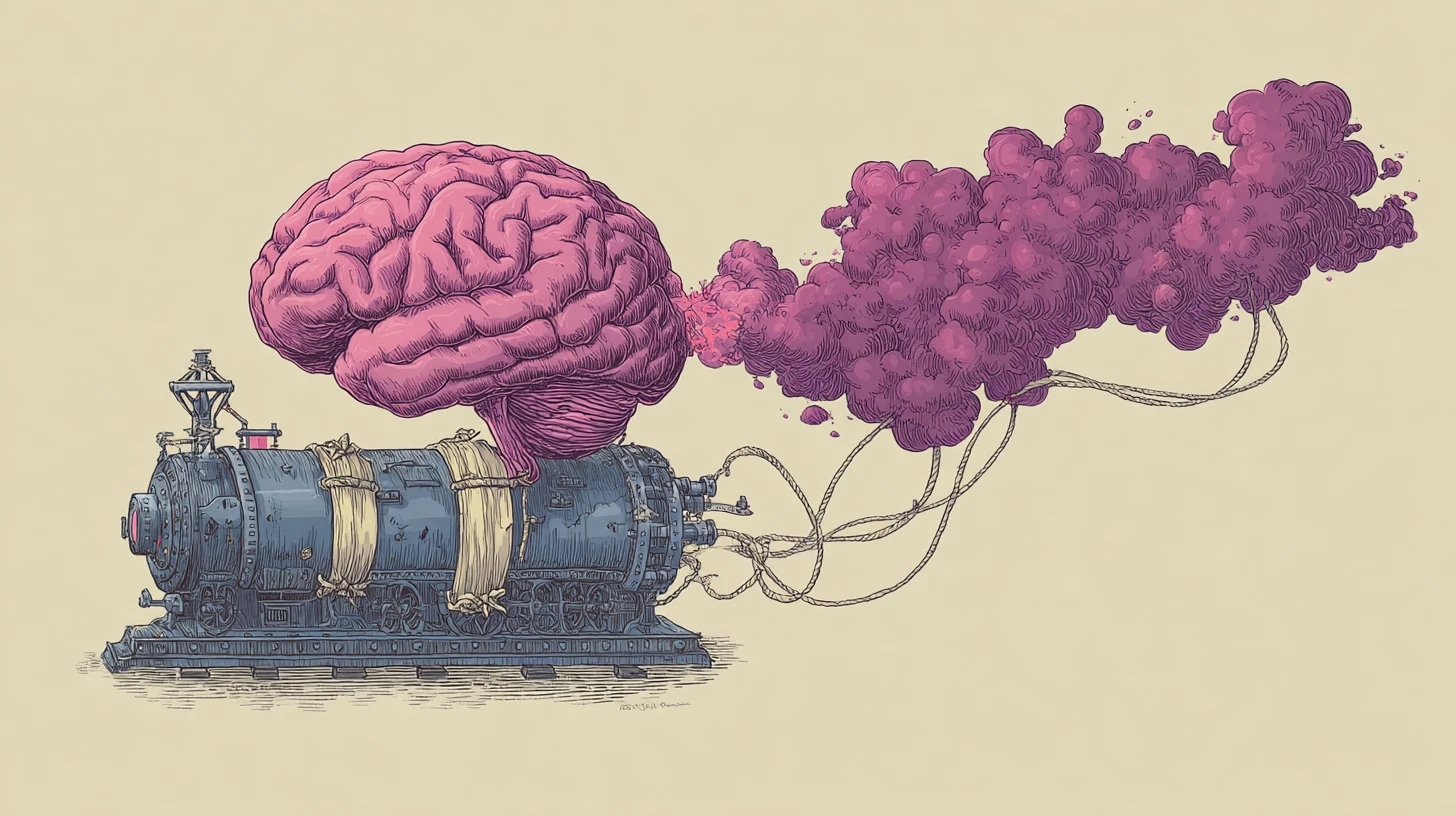 Surreal Brain Emerging From A Steampunk Sausage Machine