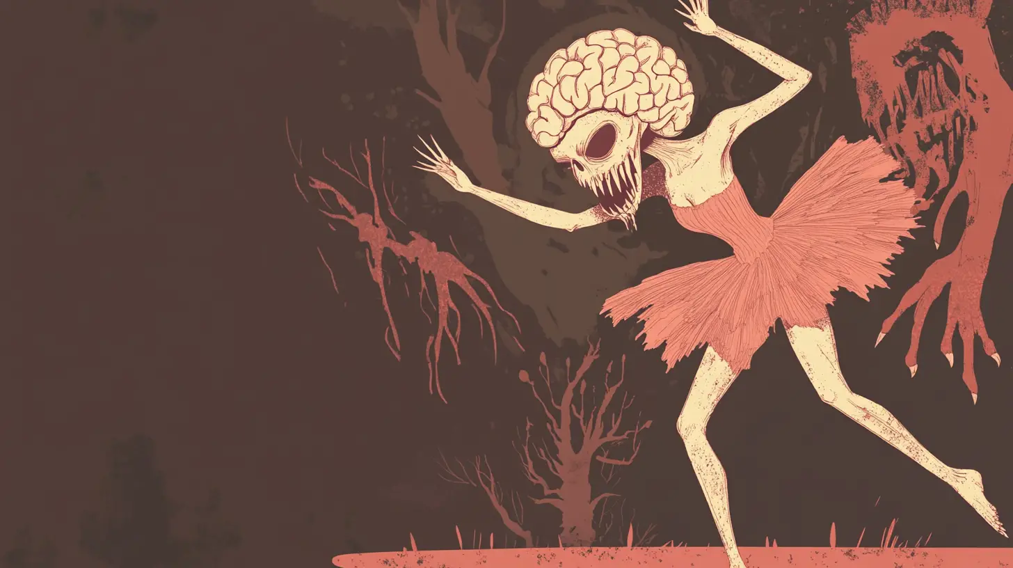 Surreal fae ballerina with brain and stomach maw