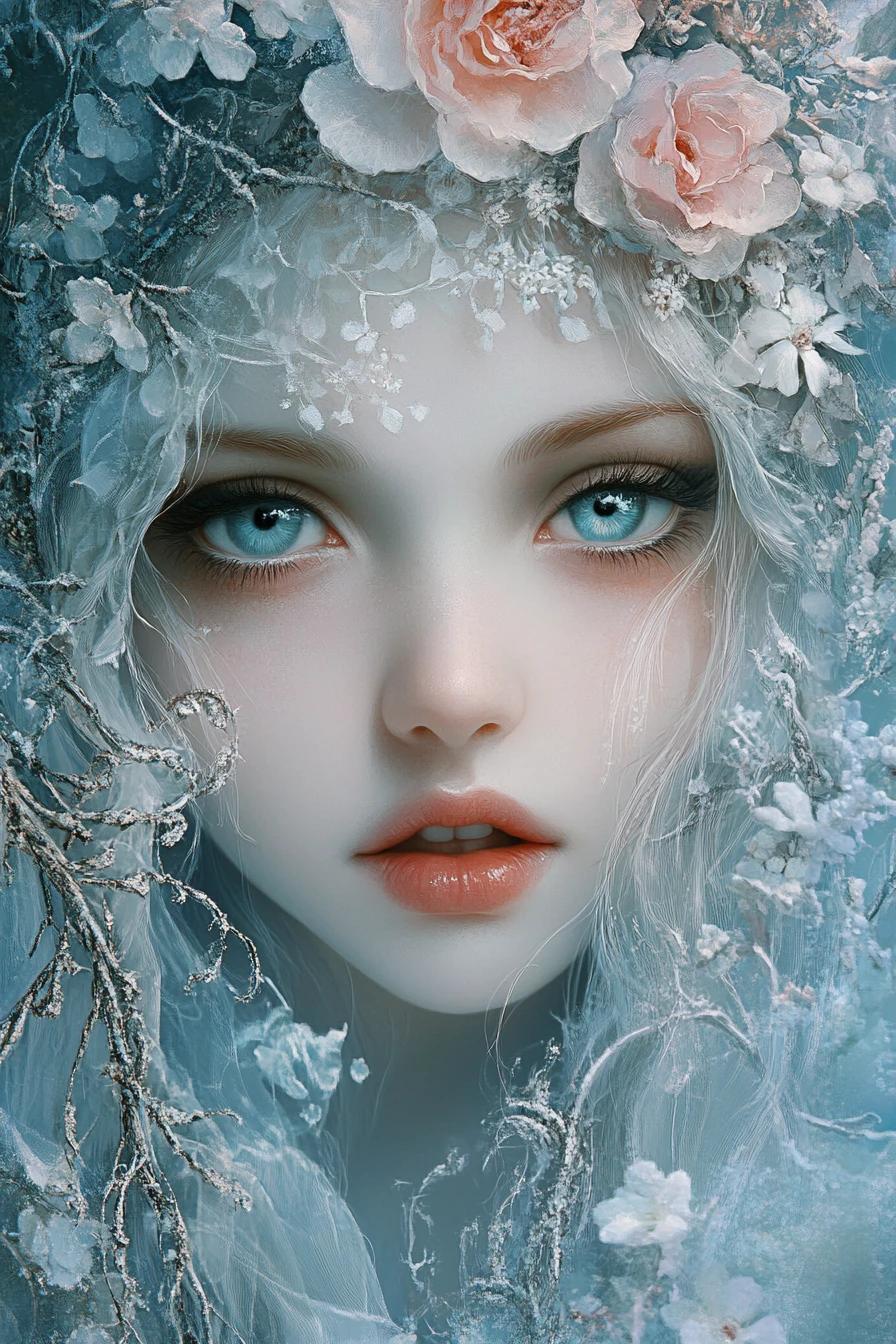 Ethereal woman portrait in a dreamy romantic fantasy style