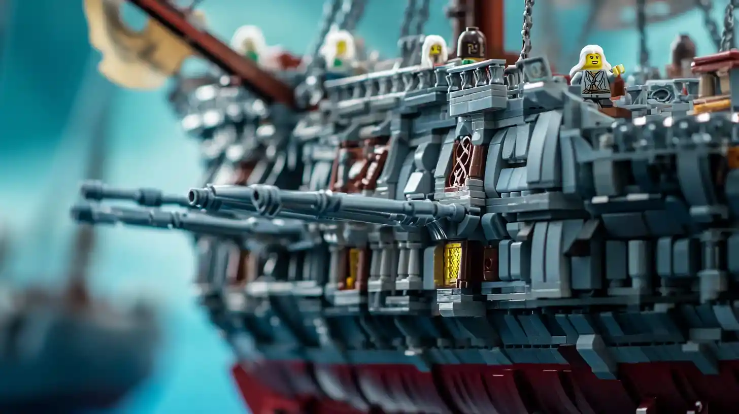 Cursed lego roman trireme ghost ship with glowing spirits