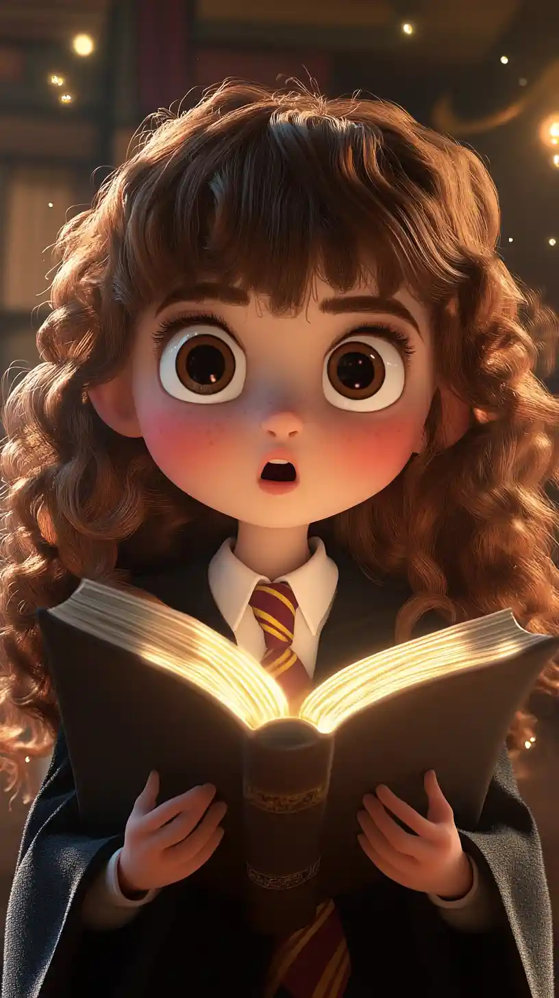 Cute chibi witch girl with glowing spellbook portrait