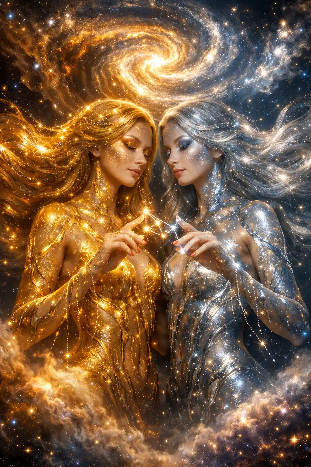 Hermanas gemelas nacidas de las estrellas en una nebulosa cósmica en espiral