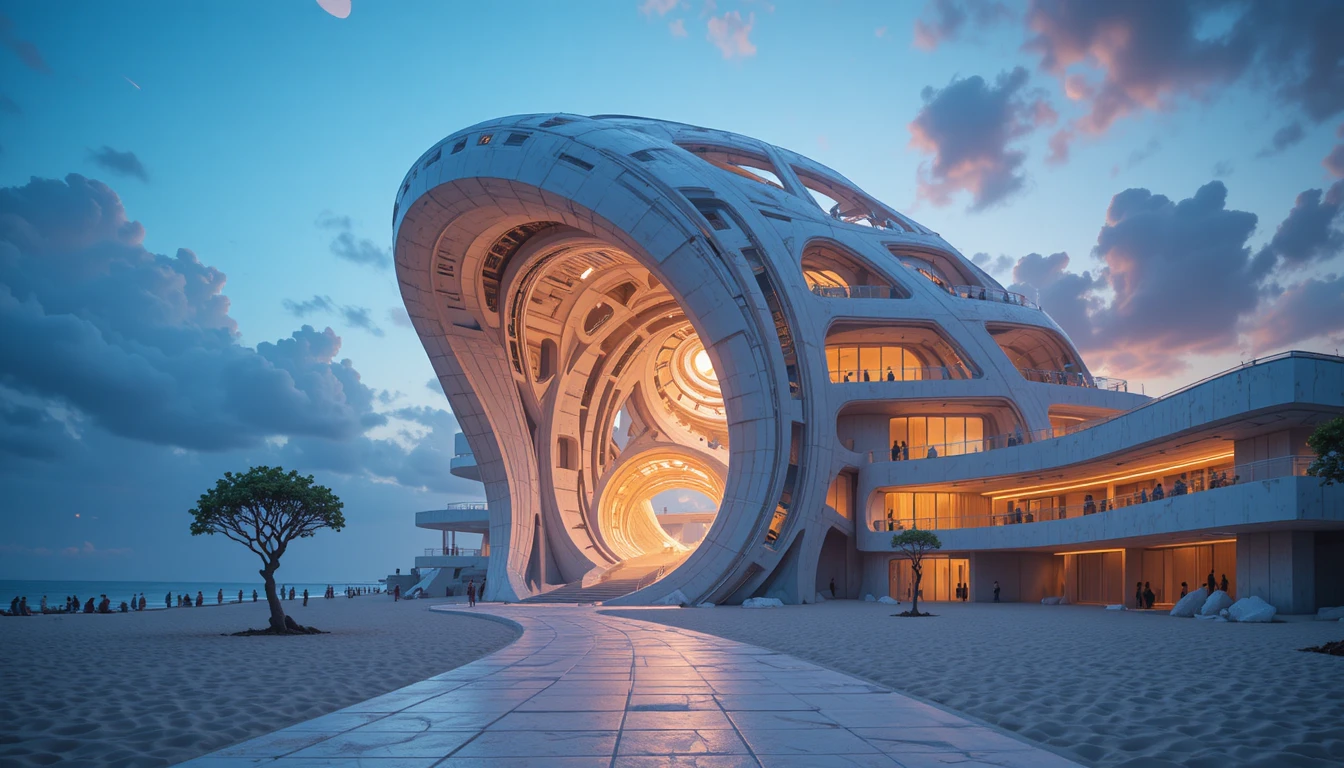 Surreal Futuristic Spiral Building Under A Twilight Sky