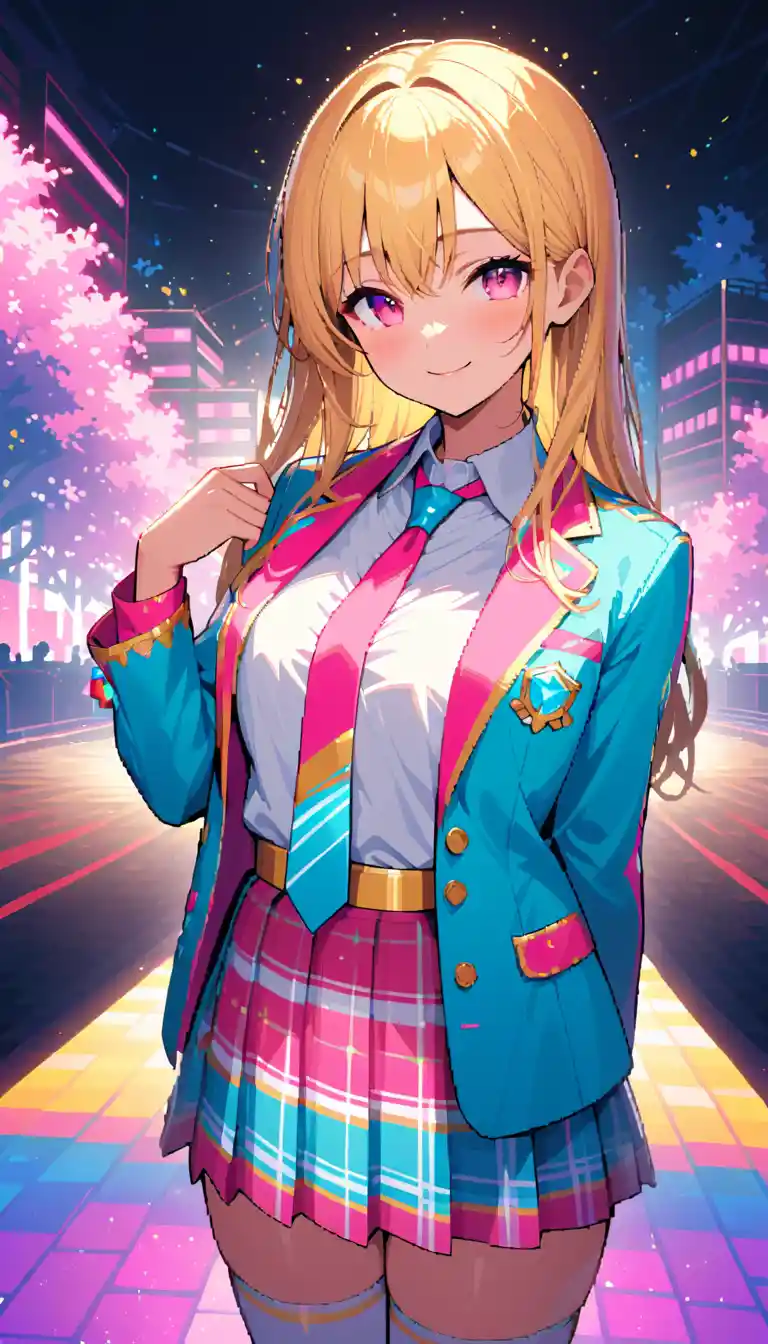 Fröhliche blonde Anime-Idolin singt auf Konzertbühne