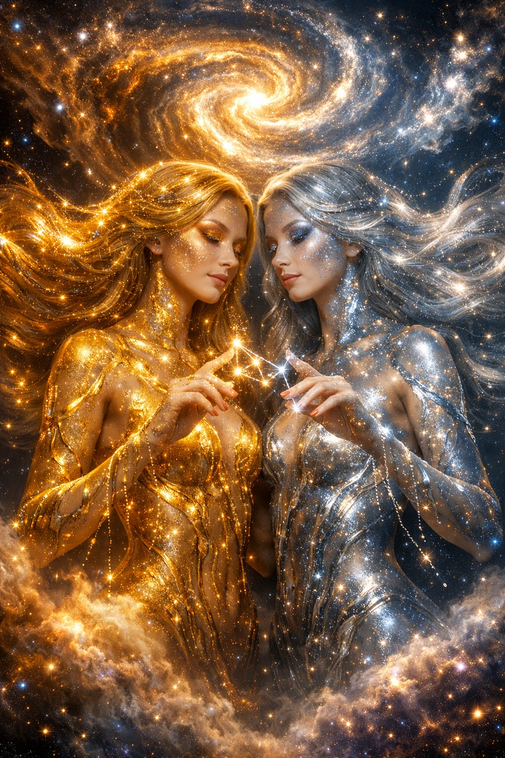 Hermanas gemelas nacidas de las estrellas en una nebulosa cósmica en espiral