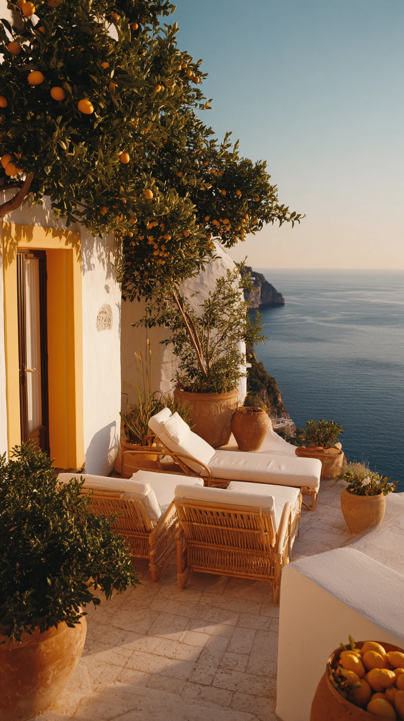 Tranquil Italian villa terrace overlooking the Mediterranean