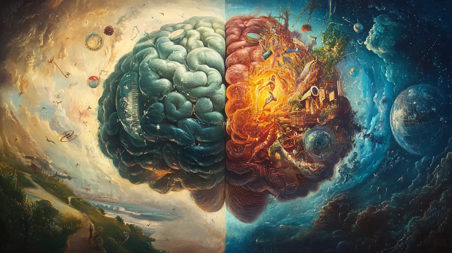 Hémisphères cérébraux fantastiques mêlant logique et créativité
