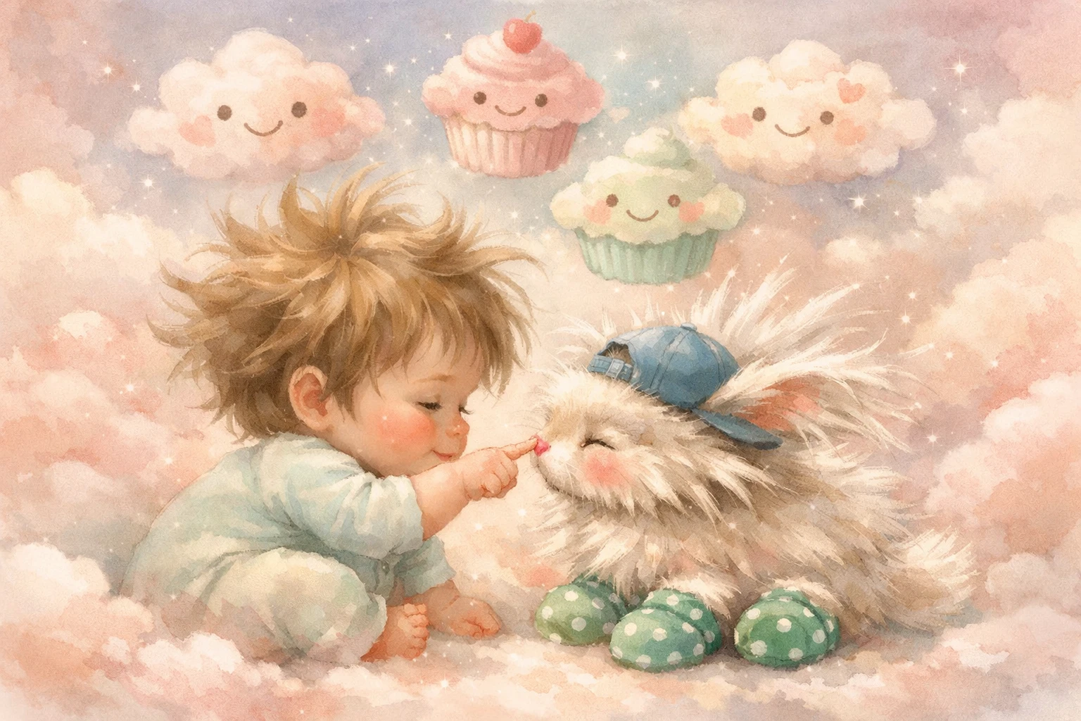 Süßes Baby und Häschen im Kinderzimmer – Aquarellillustration
