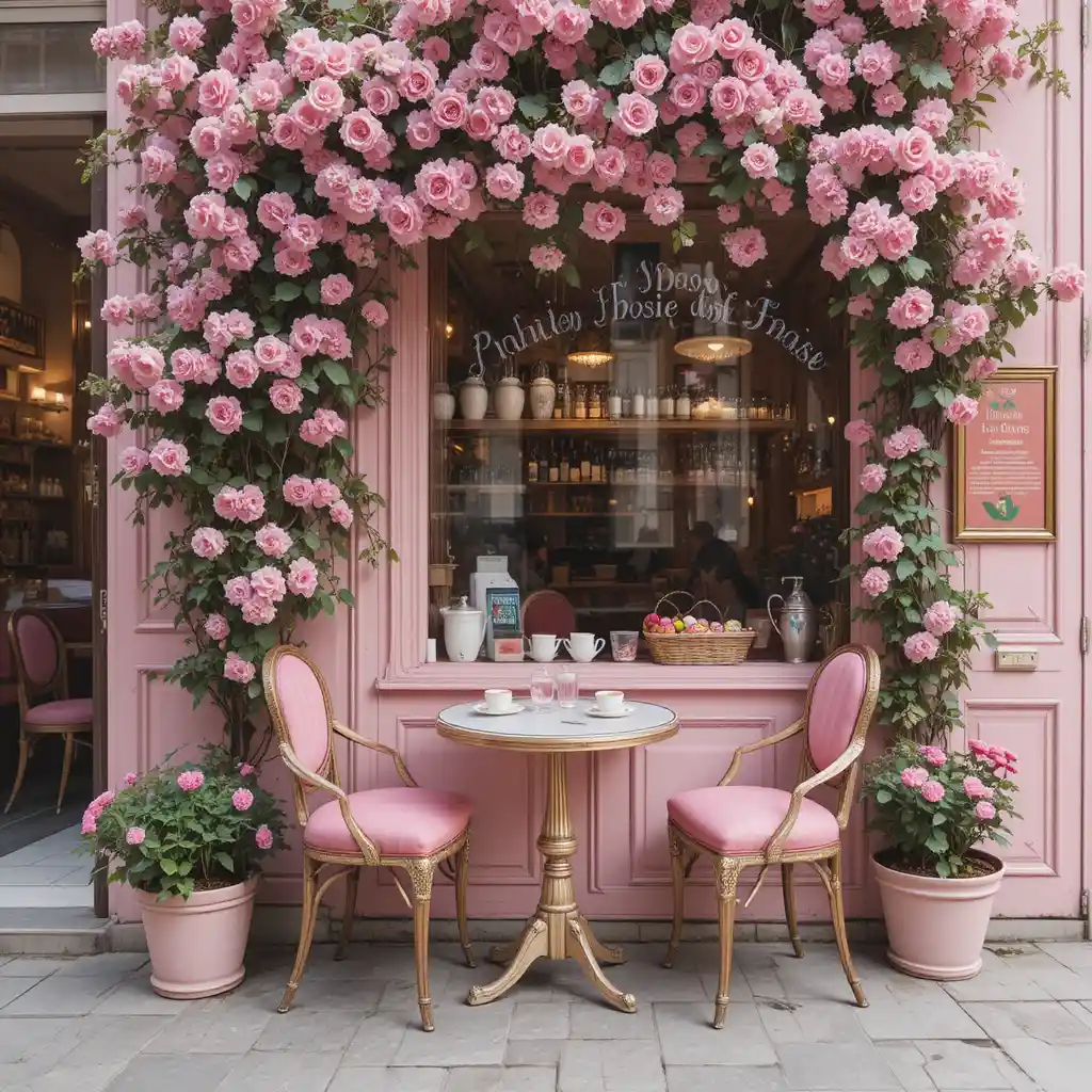 Cozy french cafe table for two with cherry blossoms