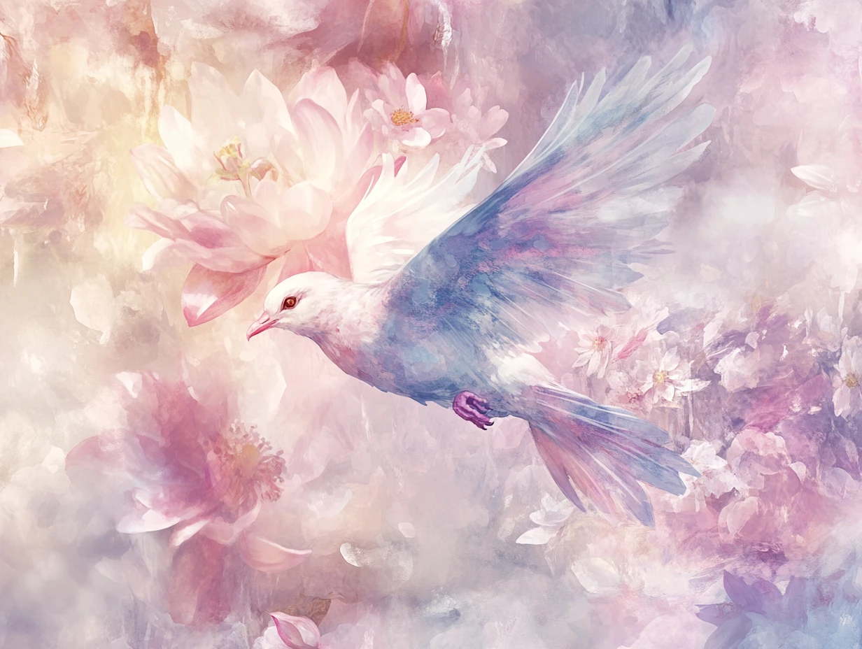 Mystical griffin flying through pastel watercolor dreamscape