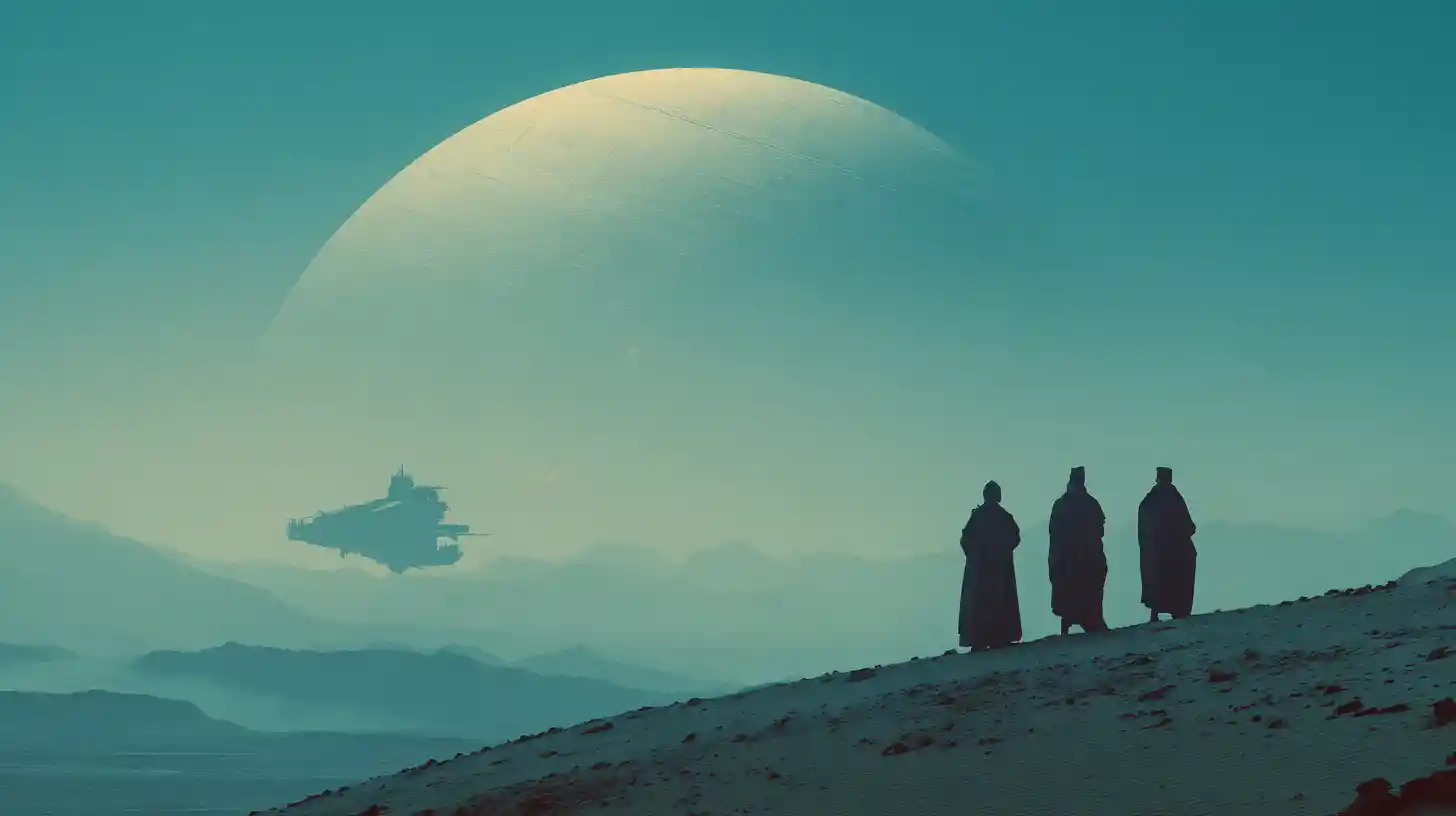 Uomo di mezza età in una scena cinematografica su un'astronave futuristica