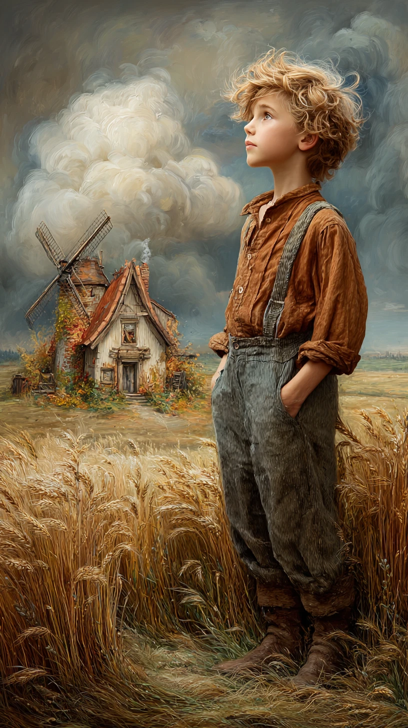 Young farm boy character in simple digital illustration