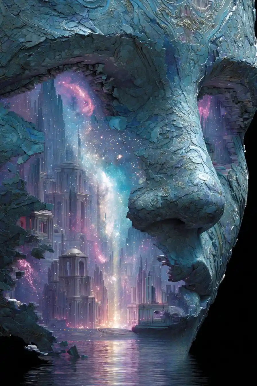 Cosmic ceremonial mask revealing luminous inner galaxies