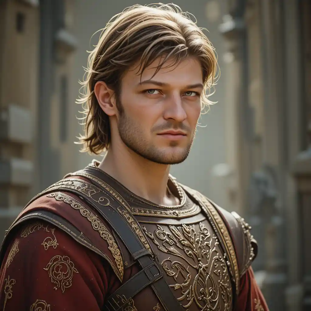 Portrait of a young medieval nobleman in three quarter view