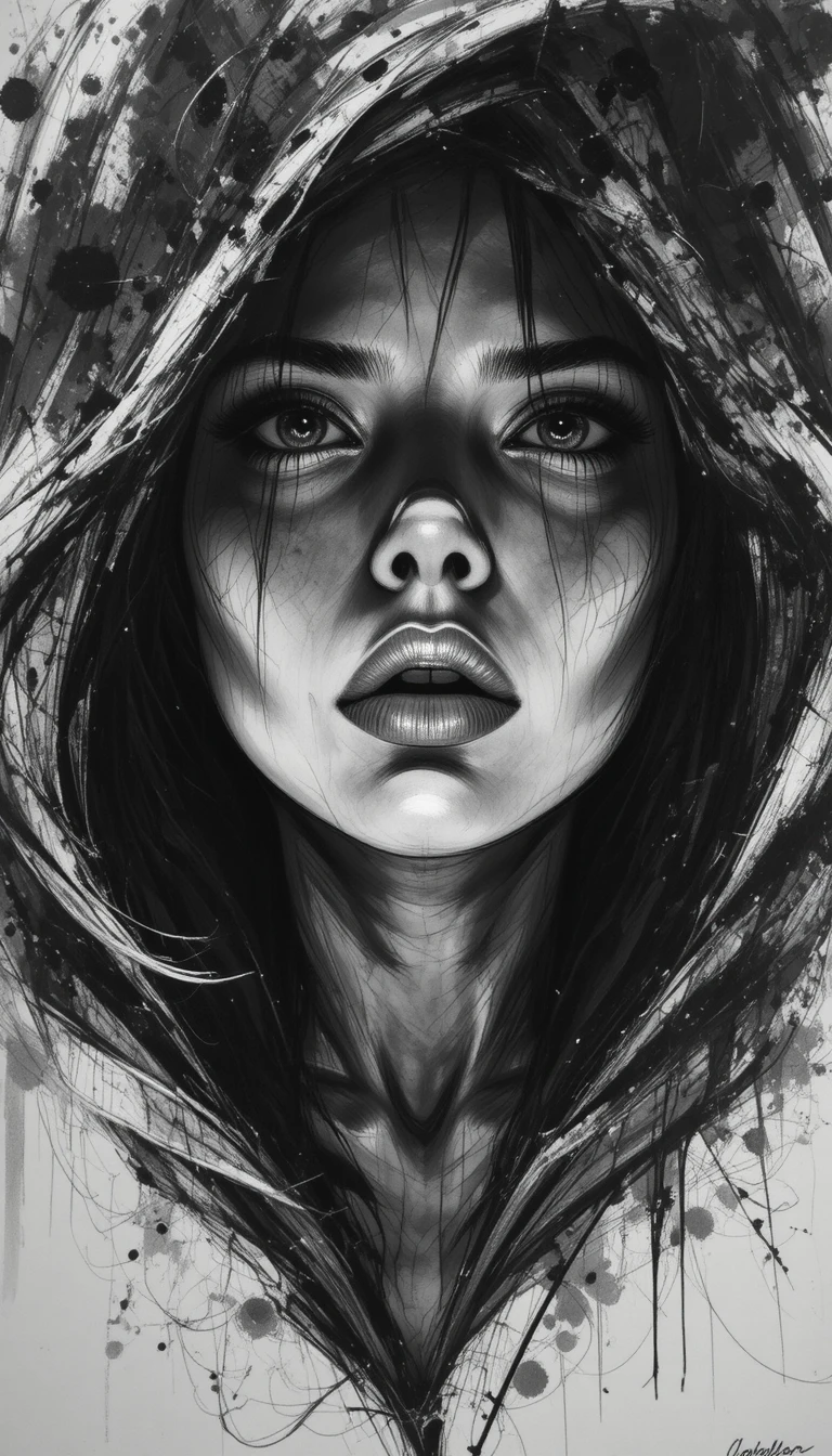 Donna che emerge dalle ombre in un intenso ritratto noir