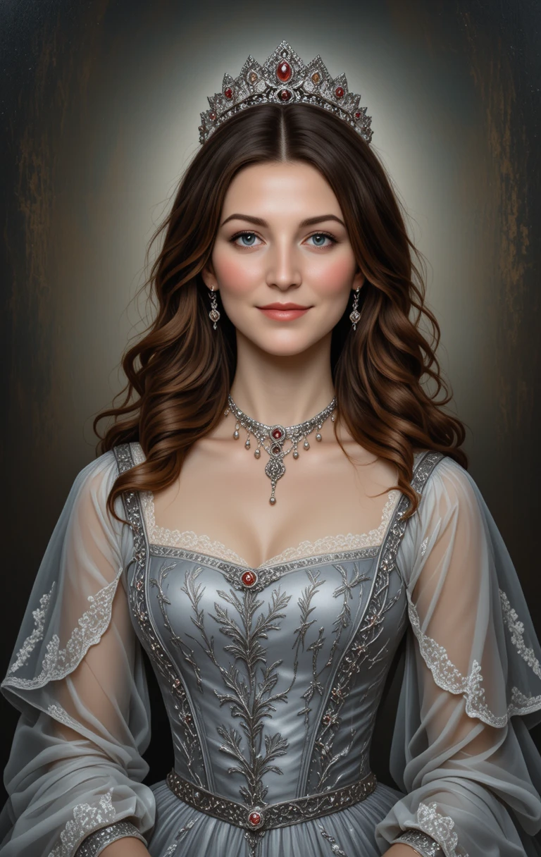 Renaissance style portrait of a noble woman in silver gown