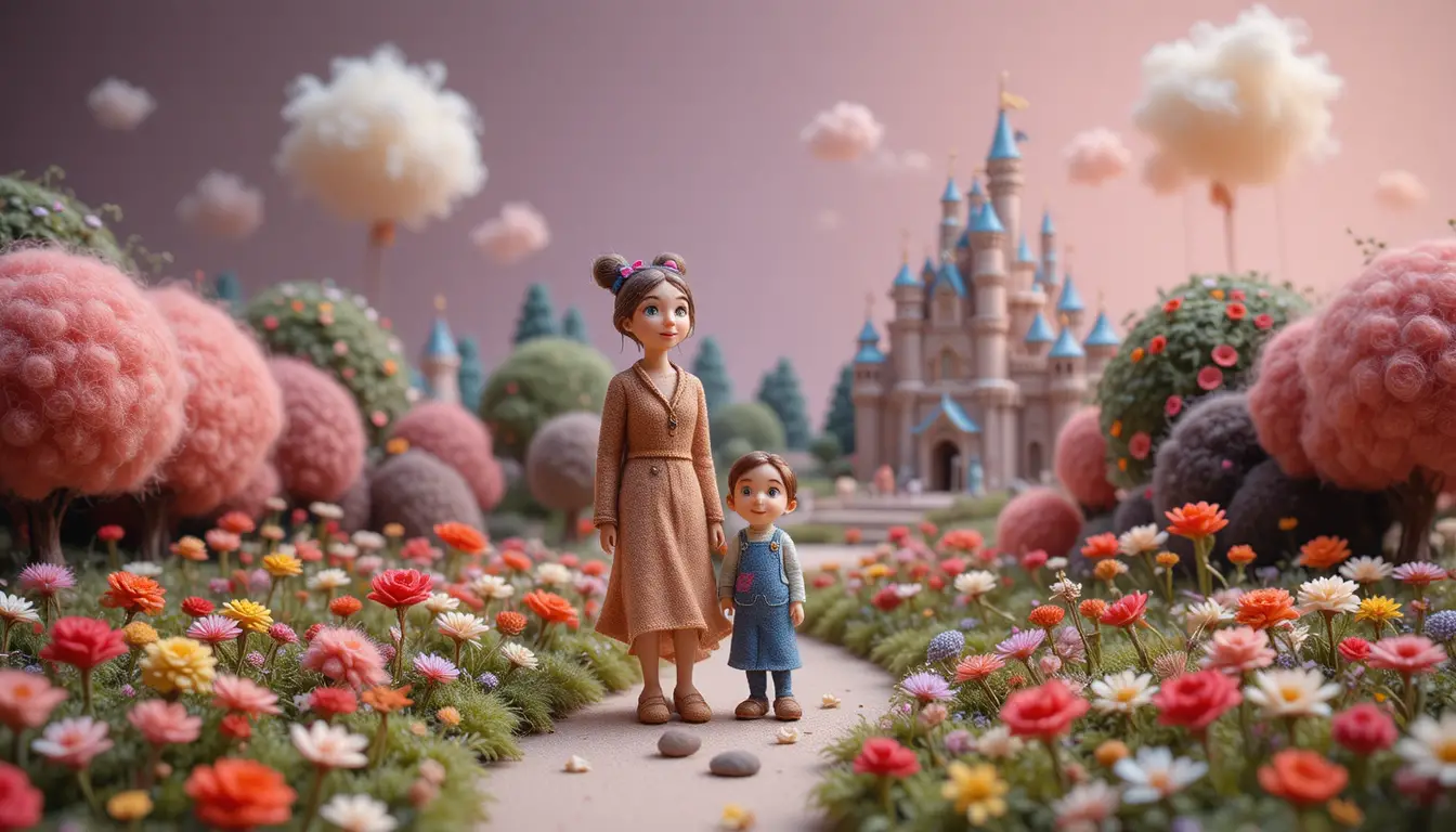 Felted family enjoying a whimsical day in a theme park