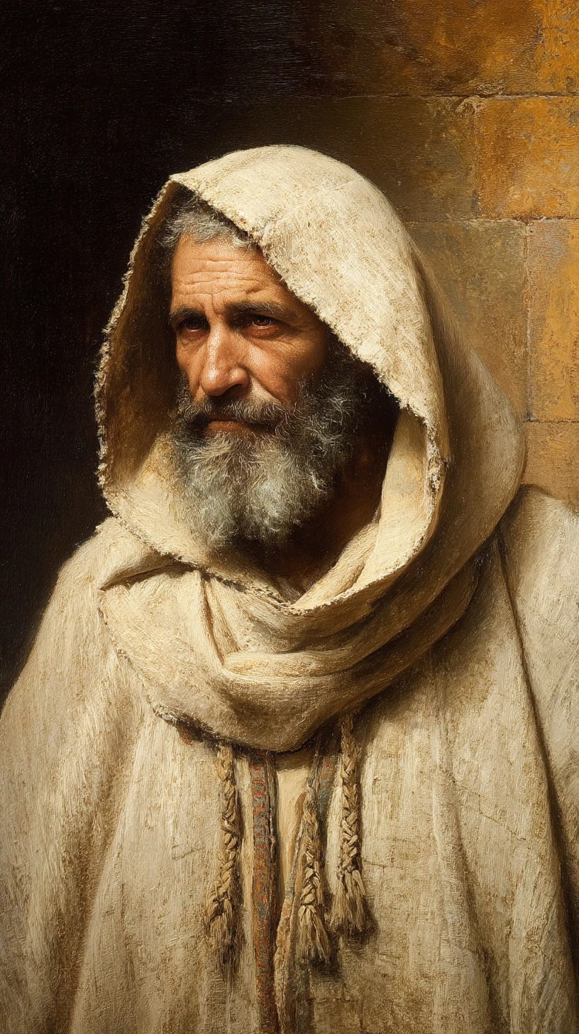 Academic portrait of an Algerian man in a white burnous
