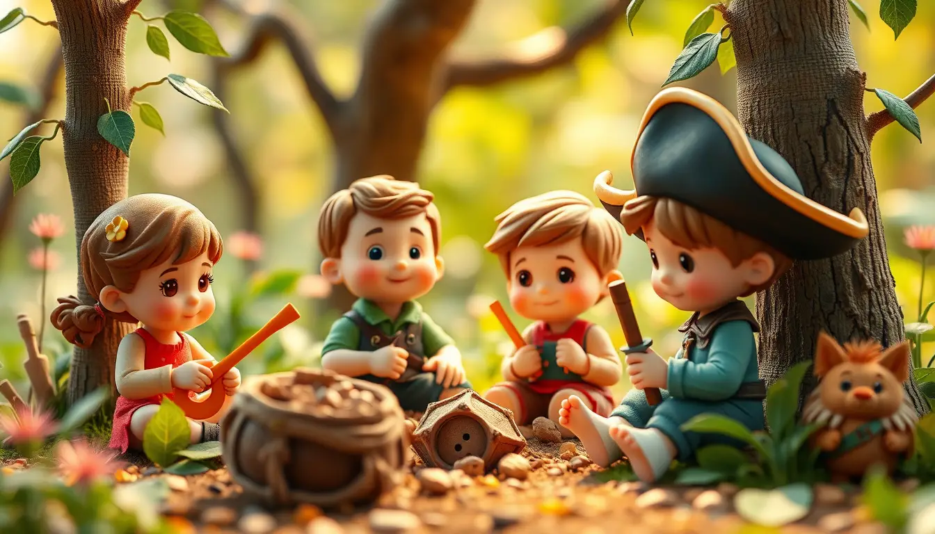 夏休みに森のようちえんで遊ぶ楽しそうな子どもたち