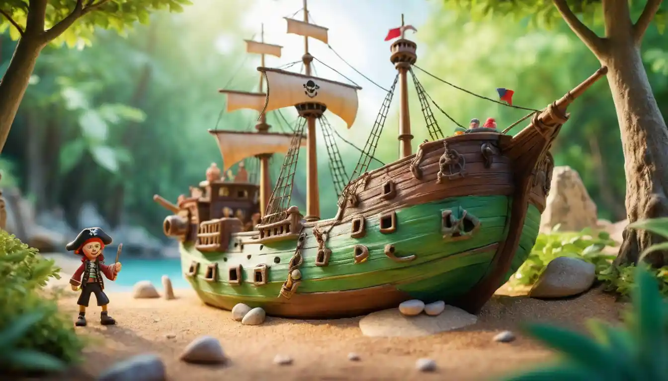Clay children on a forest kindergarten pirate treasure adventure