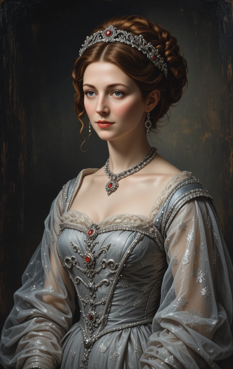 Renaissance style portrait of a noble woman in silver gown