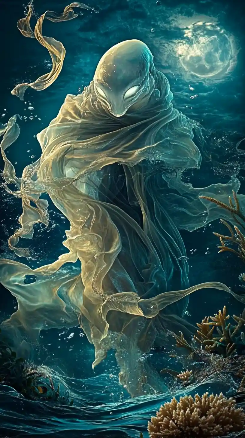 Mystical Sea Creature Rising In A Moonlit Ocean