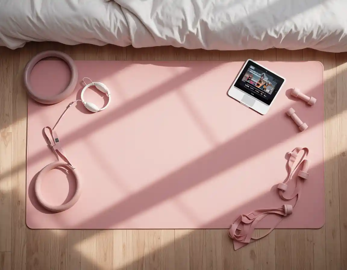 Cozy top down home workout yoga mat flatlay