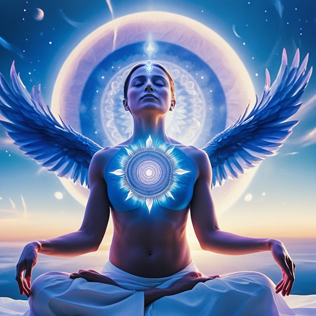 Blue avian energy around the opening throat chakra