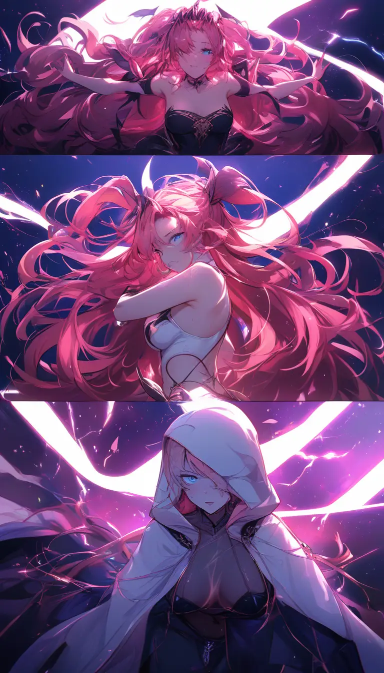 Anime heroine bound in anguished dance on dim stage
