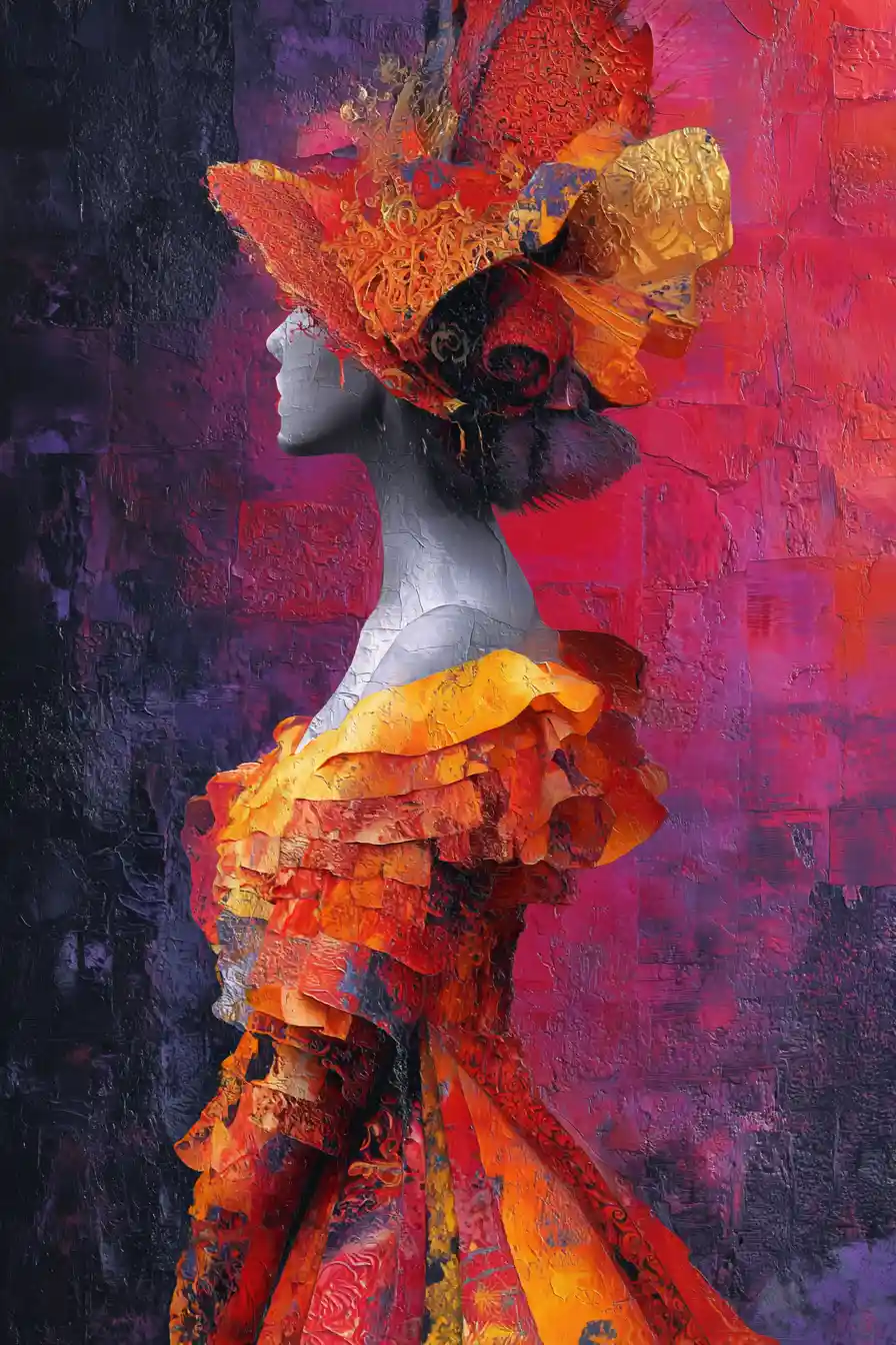 Fiery spirited woman in a surreal colorful heartscape