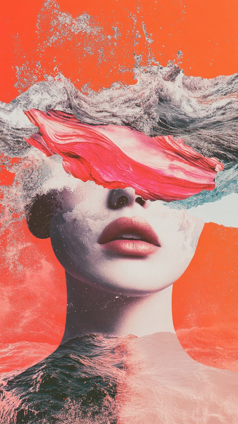 Surreal heartscape rising in vivid indigo and orange tones