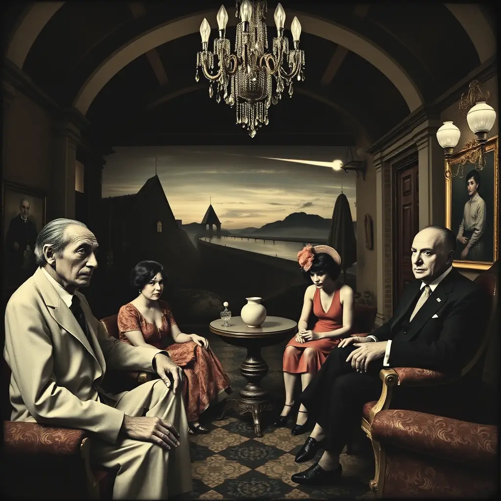Surrealist artists gather in a lavish 1930s mansion
