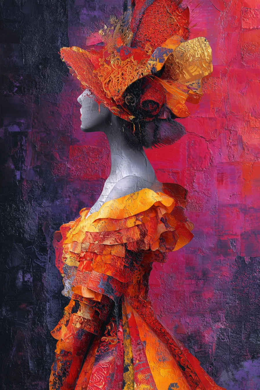 Fiery spirited woman in a surreal colorful heartscape
