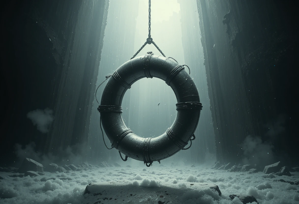 Glowing ring suspended between light above and ocean depths