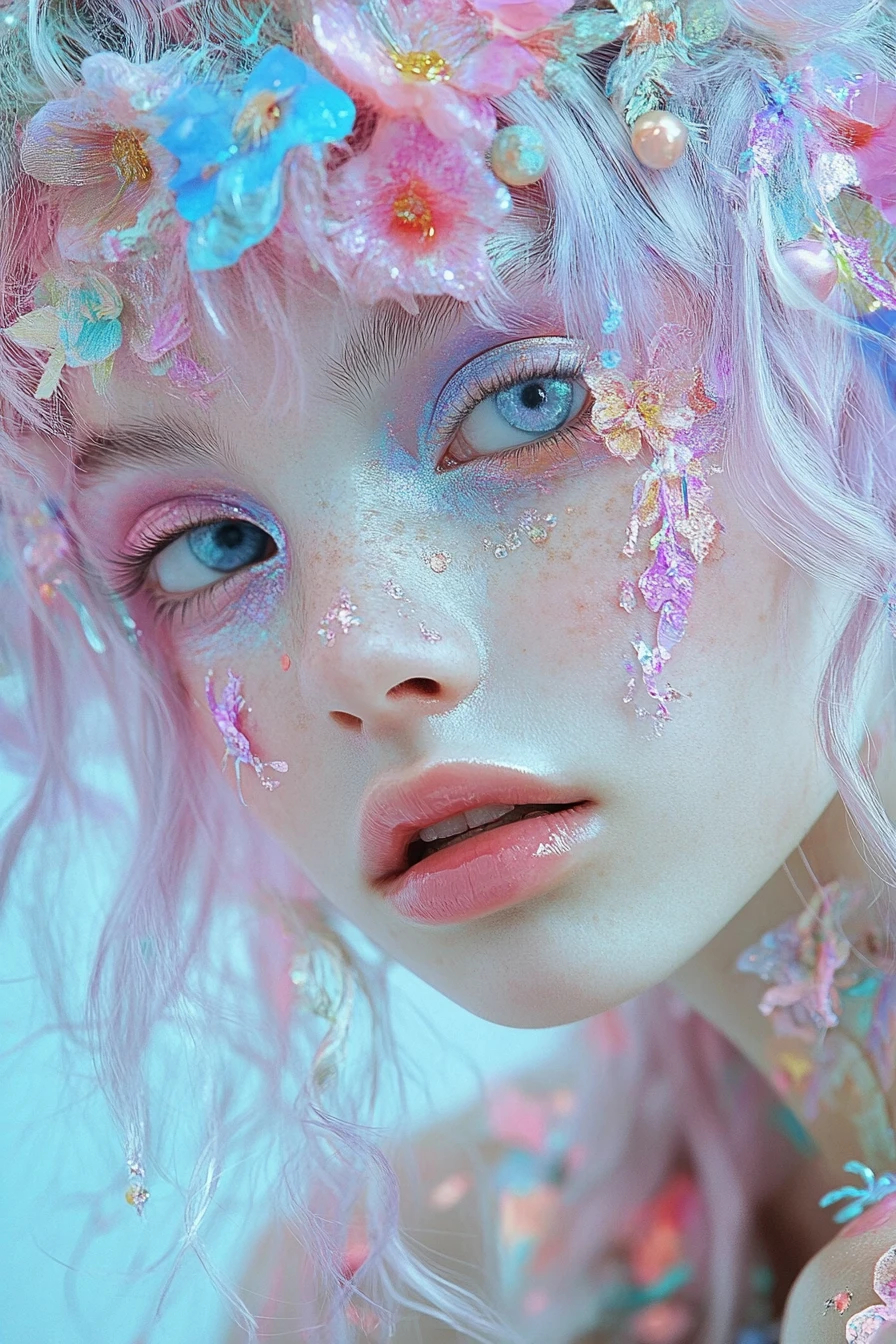 Ilustración de hada en tonos pastel con sutil glamour de fantasía