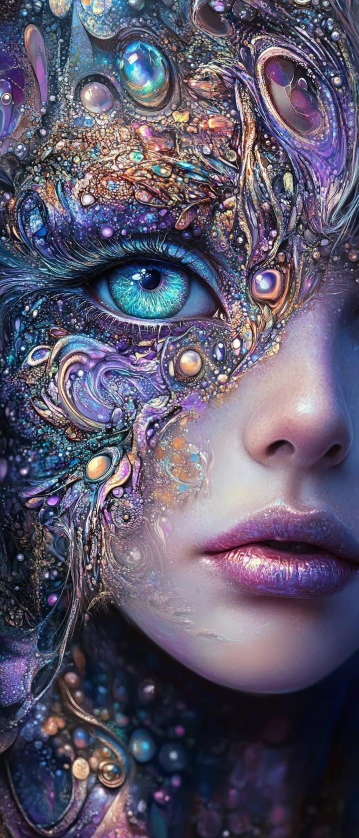 Whimsical metallic fairy in vivid pastel psychedelic style