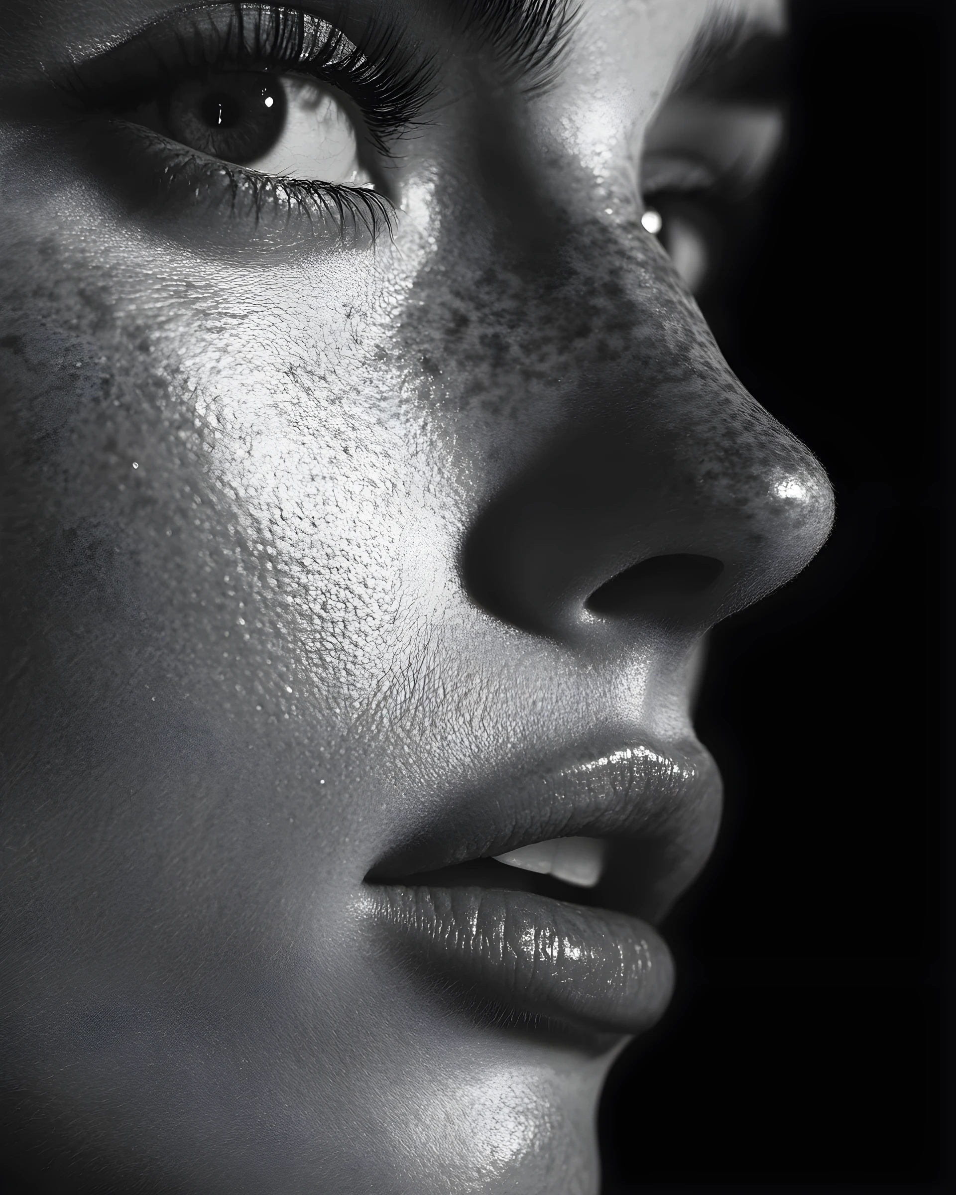 Retrato dramático en blanco y negro de una mujer deslumbrante