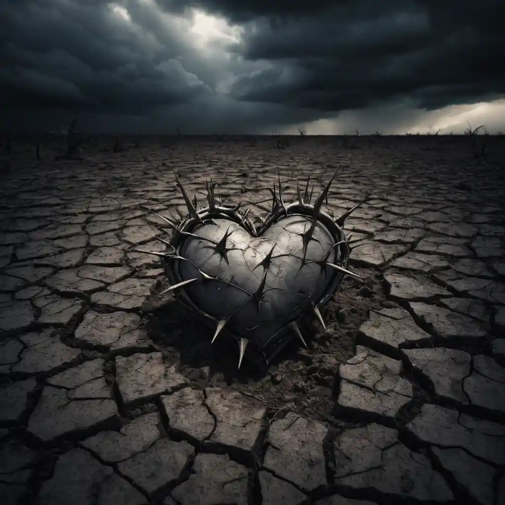 Heart Wrapped In Thorns Lit By Single Heavenly Beam