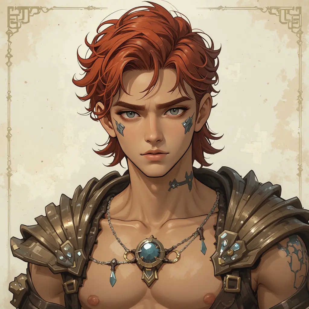 Young forge mage with pale skin and short red hair